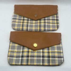 2 Ipsy Cosmetic Pouches in Brown and Yellow Plaid